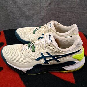 Size 8.5 Asics Gel Resolution 9 Men tennis Shoes 1041A330 Off White/Digital Aqua